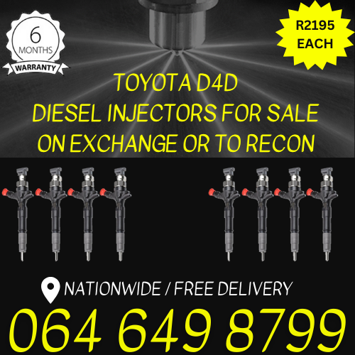 Toyota D4D diesel injectors for sale on exchange 6 months warranty.