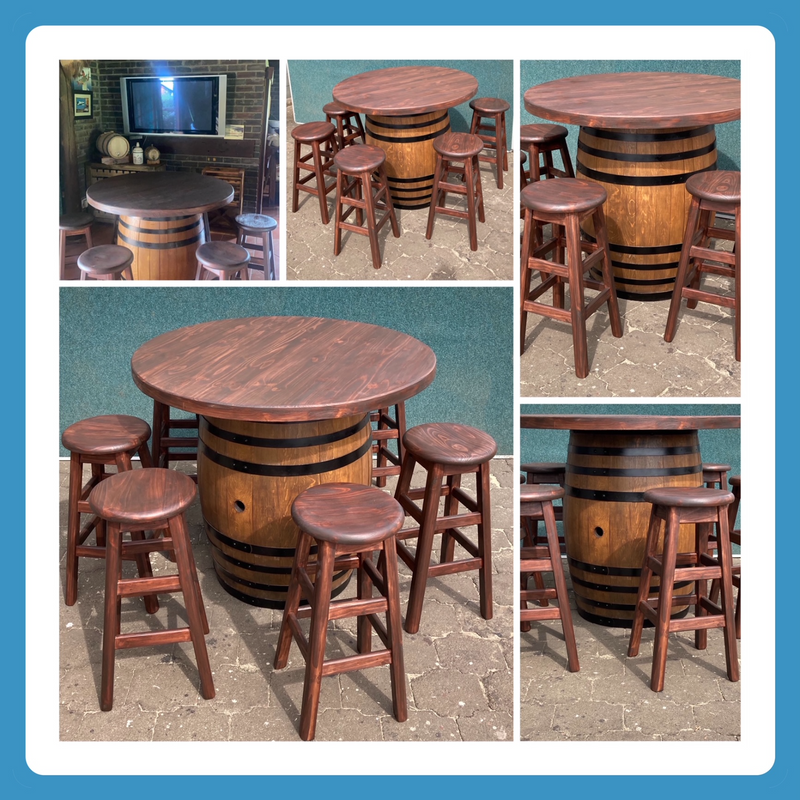 Wine   Barrel with top Cottage series 1200 Combo 6 Stools - Stained