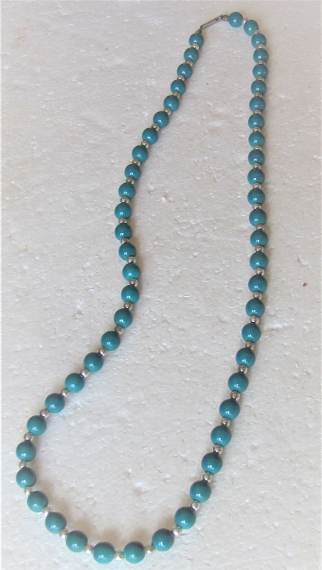 Vintage - Aqua Blue and Silver Beaded Necklace