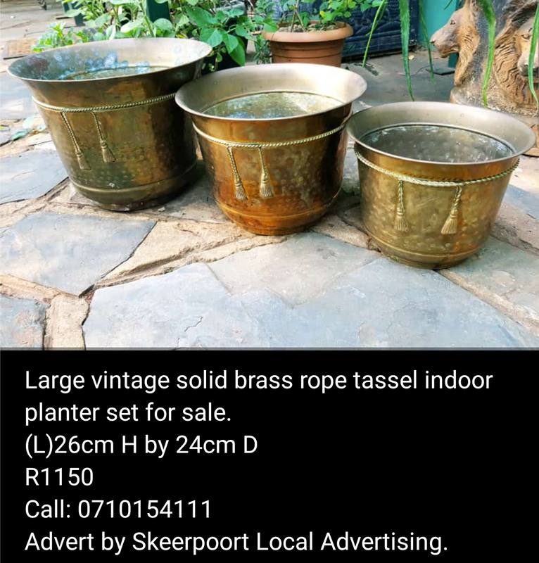 Large Vintage solid brass rope tassel indoor planter set for sale