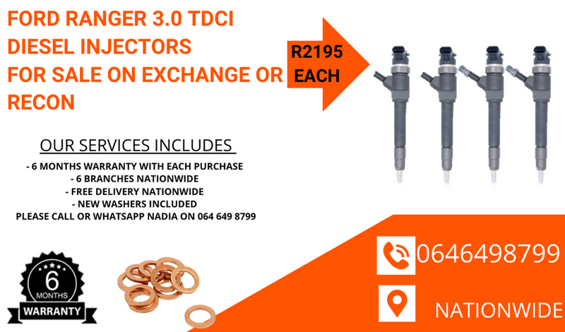 Ford Ranger 3.0 TDCI diesel injectors for sale on exchange or to recon -6 months warranty