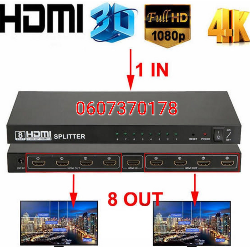 HDMI Splitter Box 1 Input to 8 Output