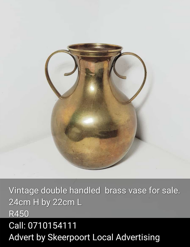Vintage double handled brass vase for sale