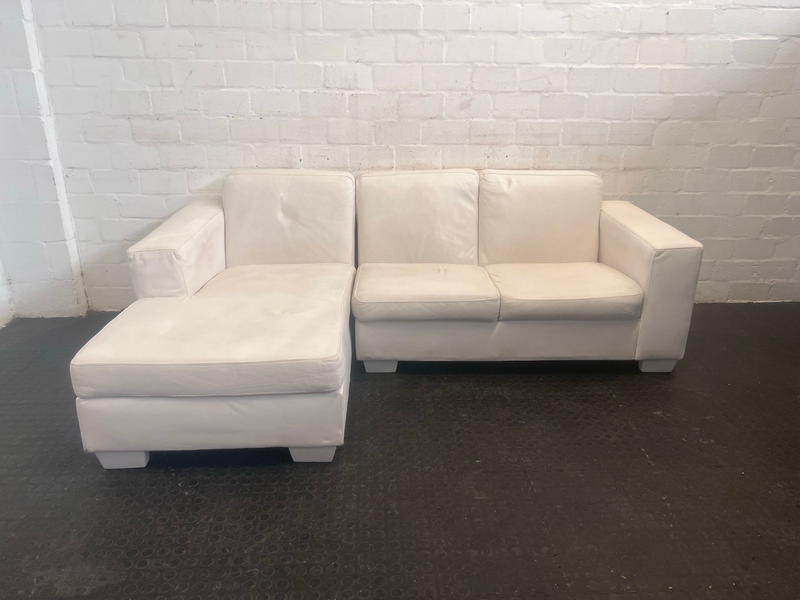 White Leather Three Seater Couch-