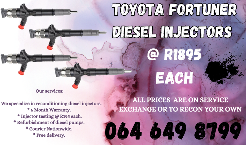 TOYOTA  FORTUNER DIESEL INJECTORS FOR SALE WE RECON AND SELL ON EXCHANGE