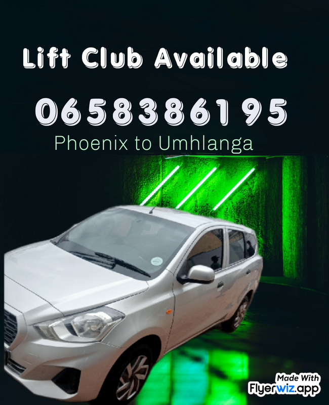 Lift club available from Phoenix to Umhlanga