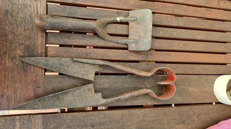 Vintage gardening tools up for grabs.