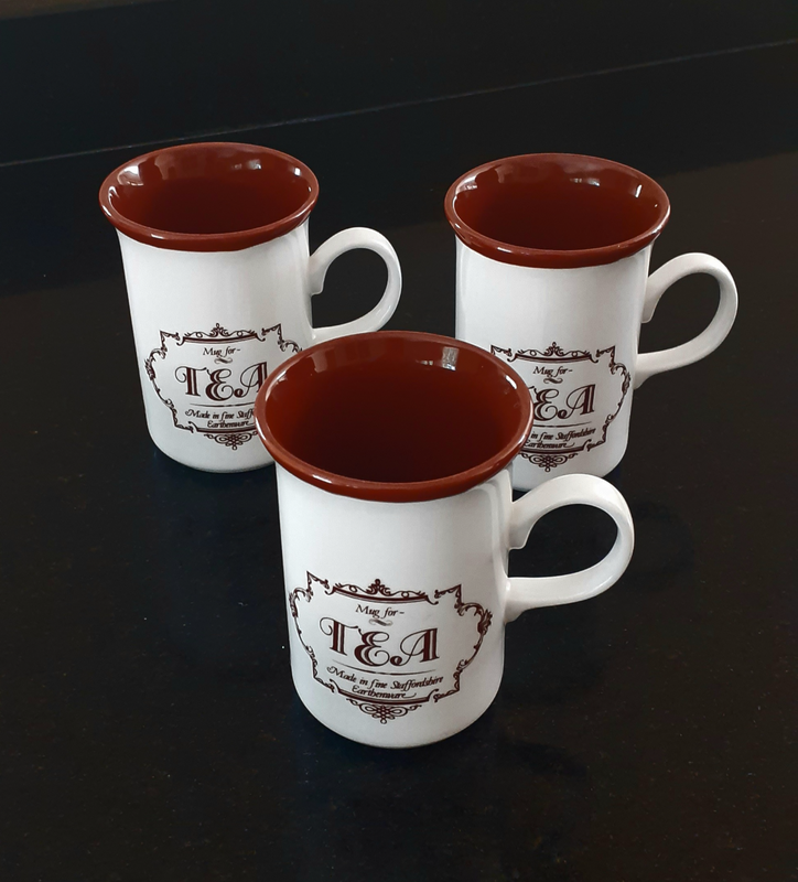 Staffordshire Earthenware tea mugs.
