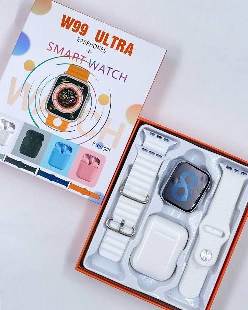 W99 ultra smart watch with earpods - White