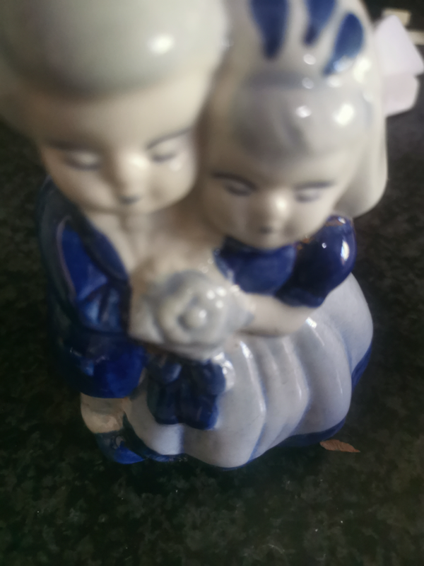 VINTAGE SMALL DELFTWARE BOY AND GIRL ORNAMENT