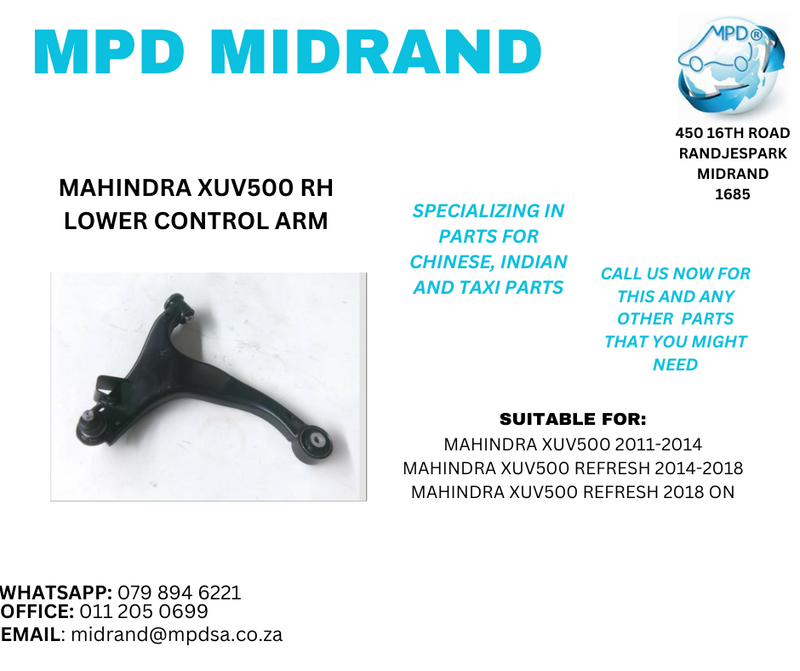 Mahindra XUV500 2011-2014, Refresh 2014-2018 &amp; Refresh 2018 on - RH Lower Control Arm