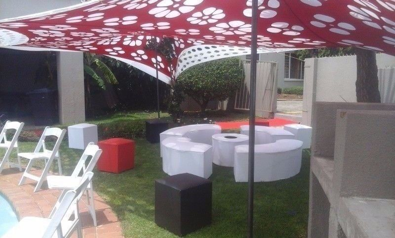 Chillas set up by the pool, Ottomans and Wimbledon chairs hire, Stretch tent or Umbrellas hire.