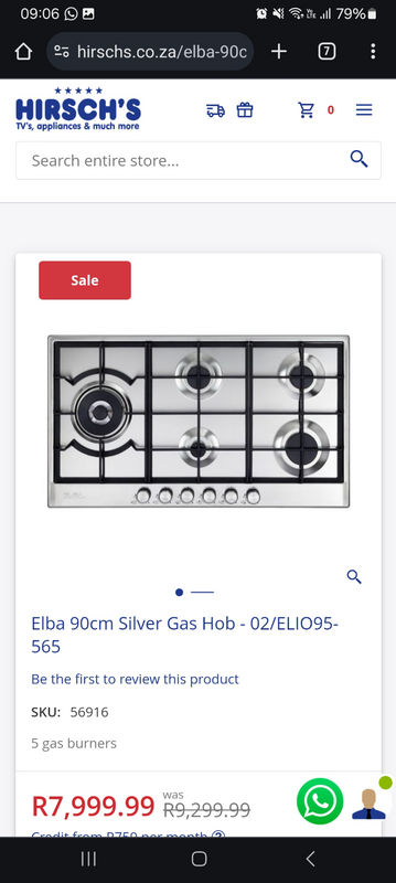 Elba 90cm Silver Gas Hob - 02/ELIO95-565
