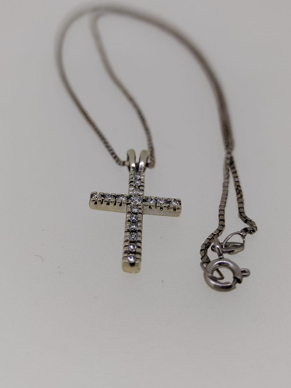 Diamond Cross White Gold Pendant and Necklace