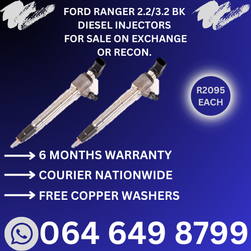 Ford Ranger 3.2 diesel injectors for sale on exchange or to recon . 6 Months warranty.