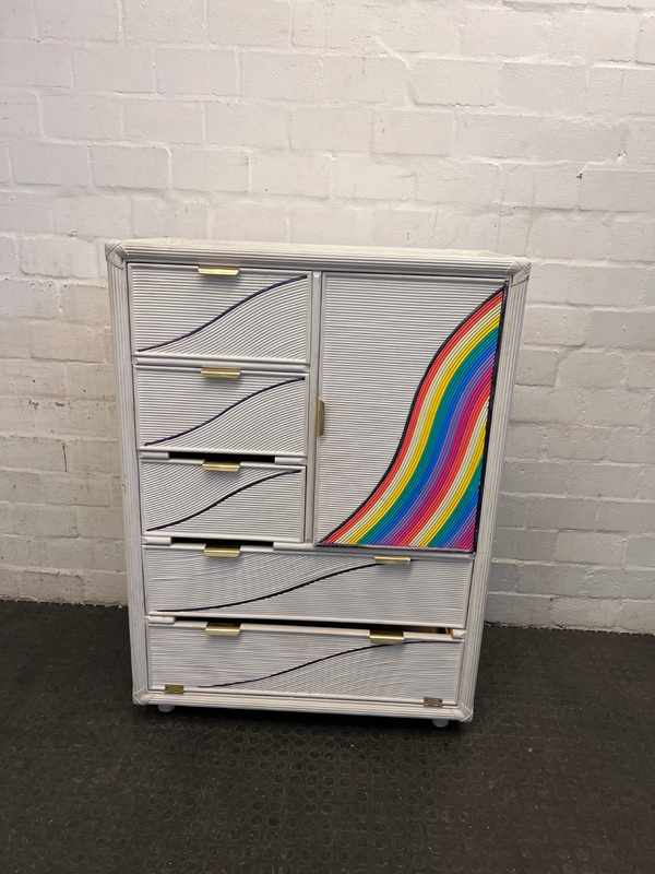 White Chest of Drawers with Rainbow Painting, A48008