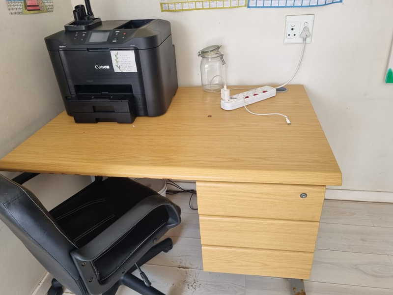 Desk, chair &amp; printer