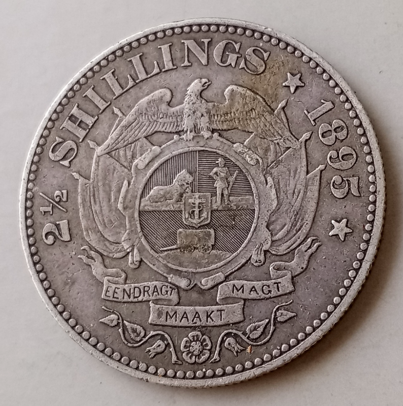Nice 1895 ZAR Kruger silver 2 1/2 Shillings in VF
