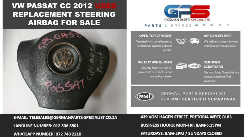 VW PASSAT CC 2012 USED REPLACEMENT STEERING AIRBAG FOR SALE