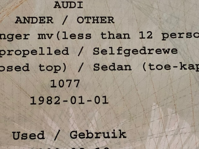 Audi 100 / 200 Registration Papers