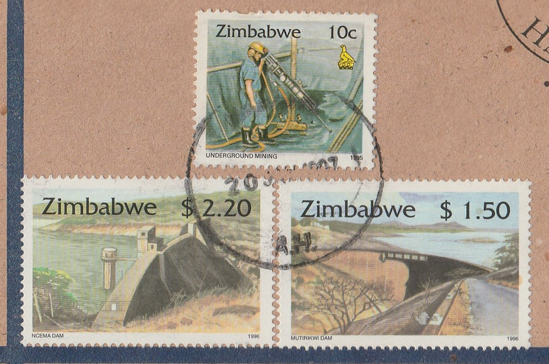 Zimbabwe 1995 - 10c and 1996 - $2.20 &amp; $1.50 Stamps on a Philatelic Bureau 1997 Envelope
