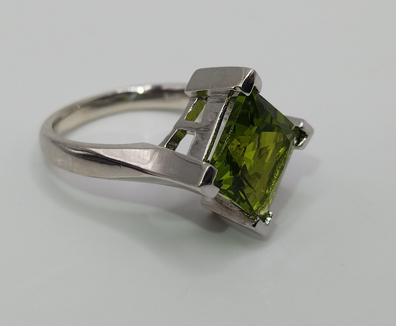 Silver Large Green Stone Ring