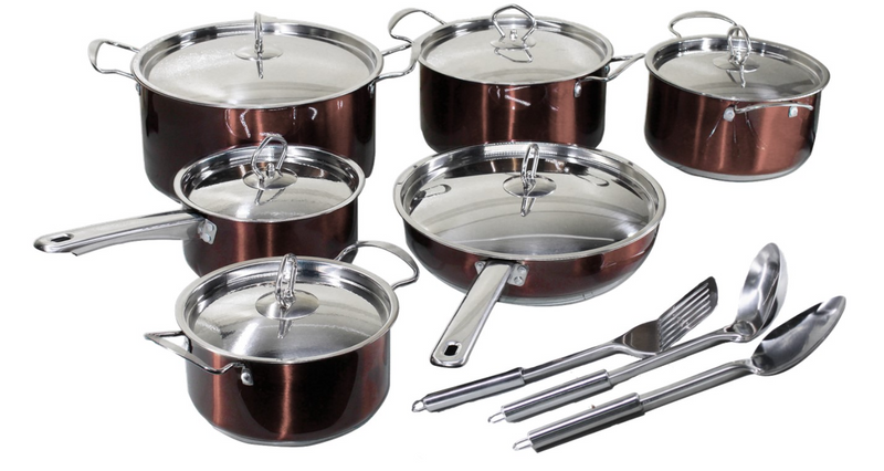 Demo Model! 15 Pieces Stainless Steel Induction Ready Cookware Set - Brown