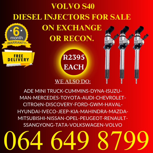 Volvo S40 diesel injectors for sale on exchange with 6 months warranty.