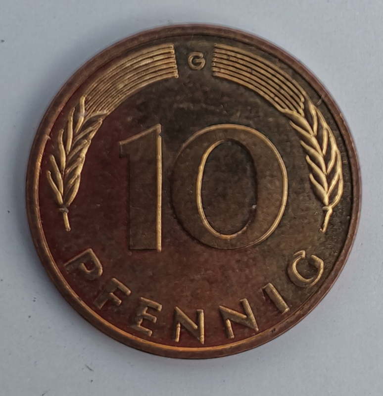 1991 German 10 Pfennig Bank deutscher Länder (G) (Germany, FRG) Coin For Sale.