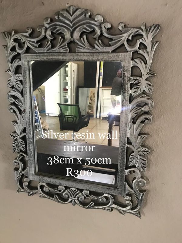 Silver resin wall mirror