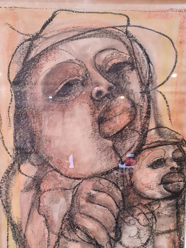 Ben Macala Mother and Child 1971 Mixed Media Abstract