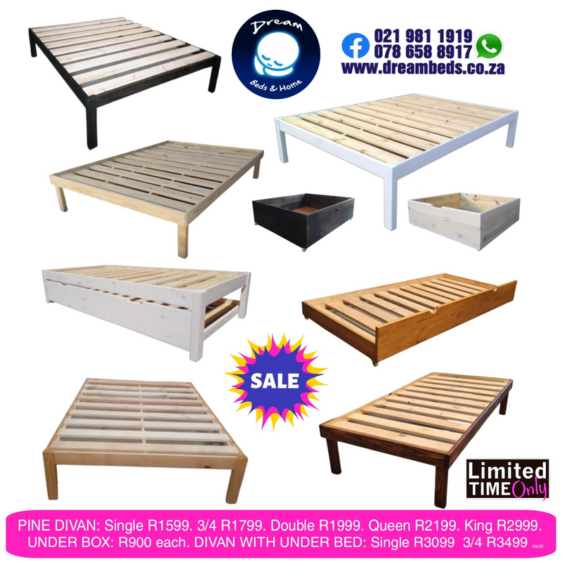 Double solid pine wood bed/base for sale starting from R1849