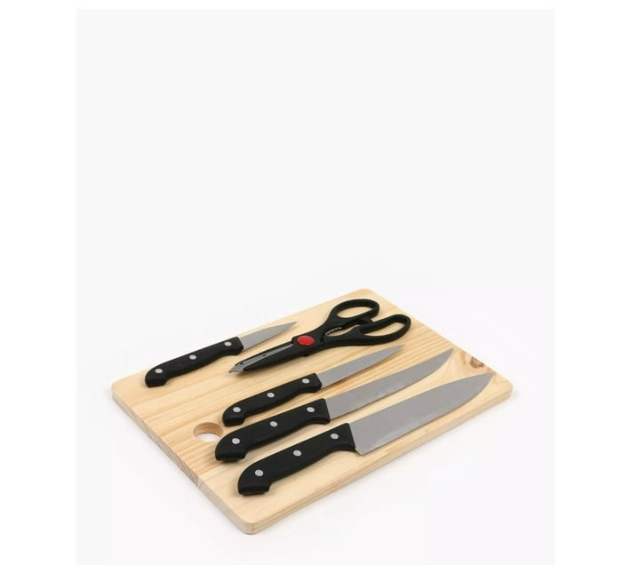 6 Piece Stainless Steel Kitchen Knife Knives Set with Knife Scissor Wooden Chopping Board