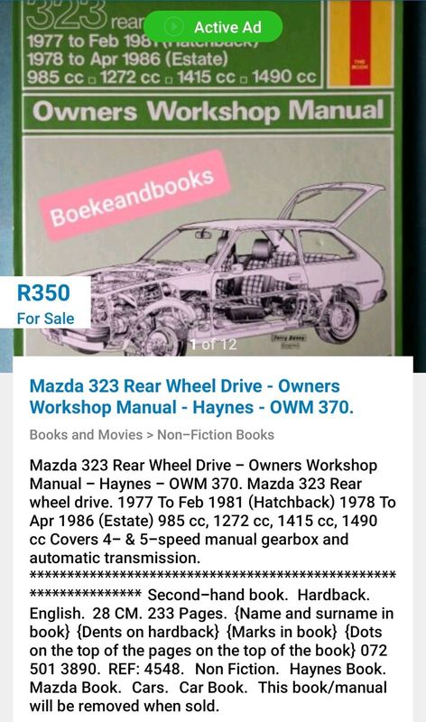 Mazda 323 Rear Wheel Drive - Owners Workshop Manual - Haynes - OWM 370.