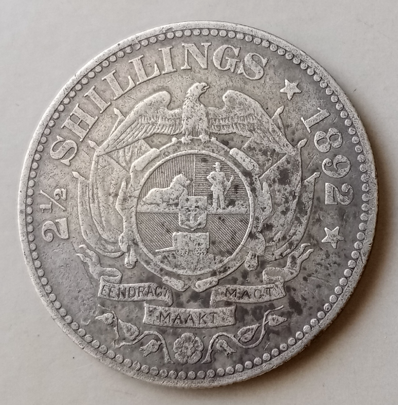 Scarcer 1892 ZAR Kruger silver 2 1/2 Shillings in VF