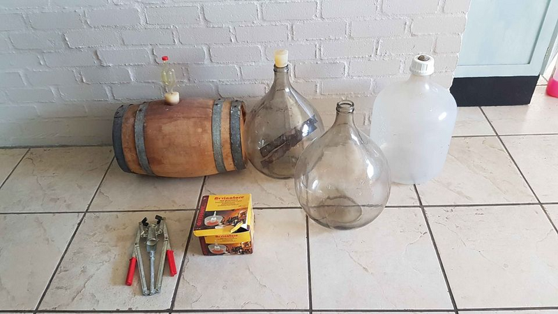Demo Johns, wine barrel and fermentation equipment