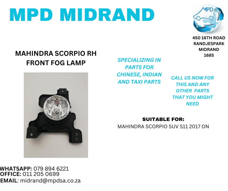 Mahindra Scorpio SUV S11 2017 on - RH Front Fog Lamp