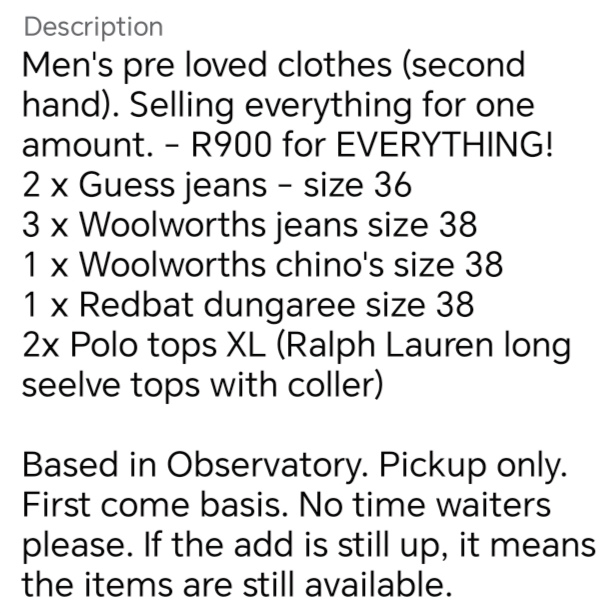 Pre loved mens clothes