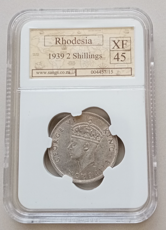 Rare 1939 Southern Rhodesia silver 2 Shillings SANGS XF45