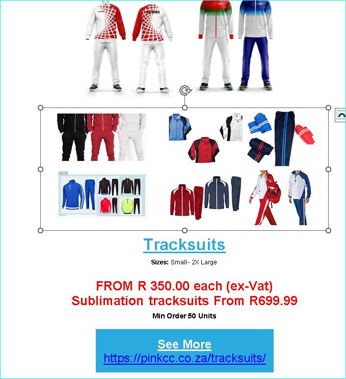 Sublimated tracksuits sale, Johannesburg South Africa