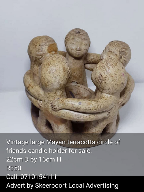 Vintage large Mayan terracotta circle of friends candle holder for sale