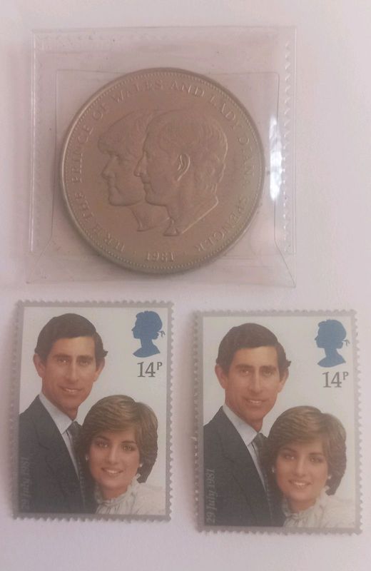 Prince Charles and Lady Di wedding coin and stamps