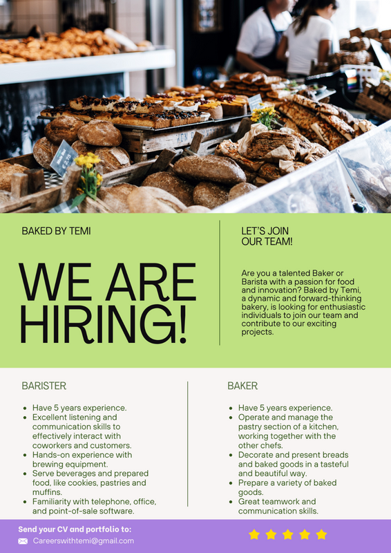 BAKERS AND BARISTERS NEEDED