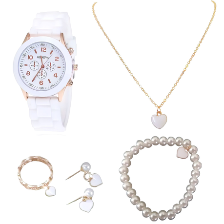 Geneva Chic: Women&#39;s Quartz Watch &amp; Pearl Jewelry Set