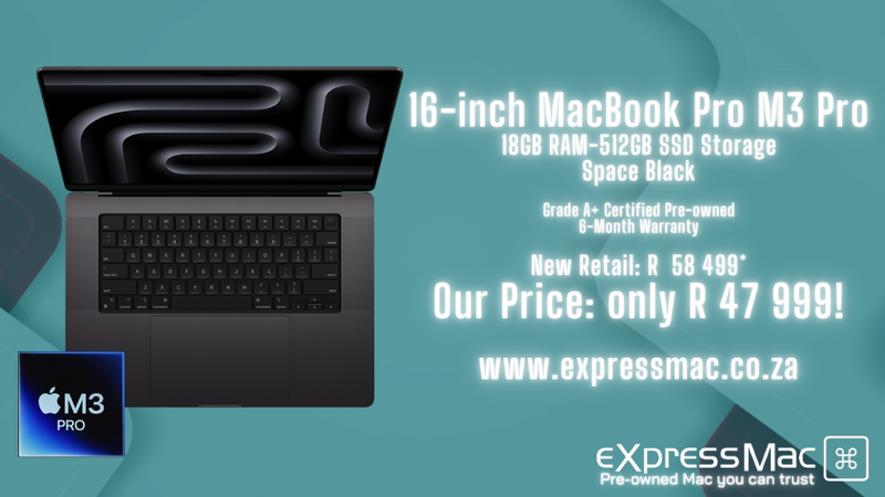 MacBook Pro 16-inch M3 Pro-18GB RAM–512GB (2023) Space Black, Warranty, Basically unused, DBV