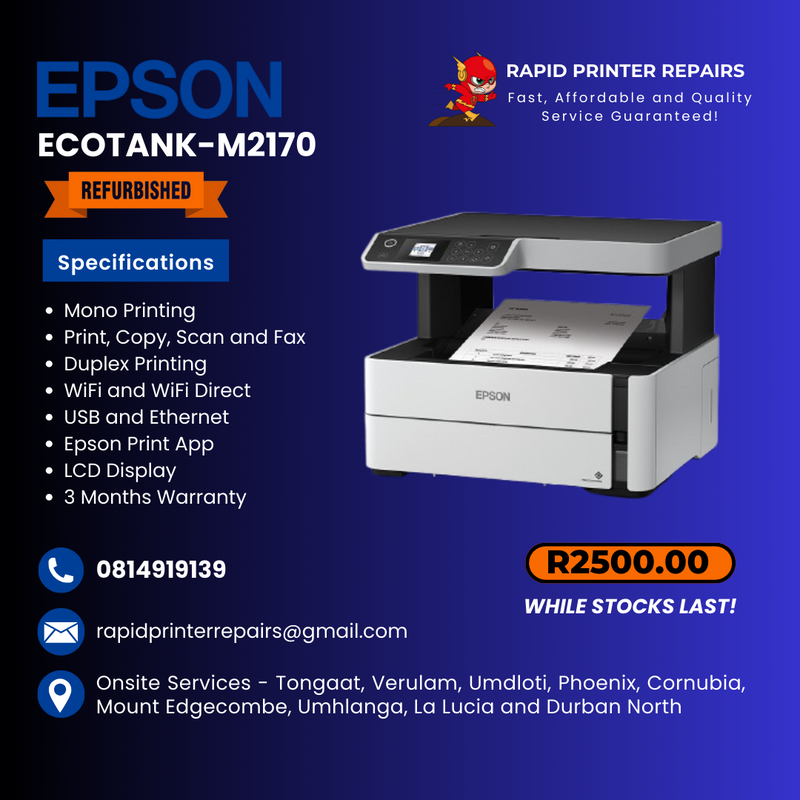 Rapid Printer Repairs - Epson EcoTank M2170 Printer For Sale