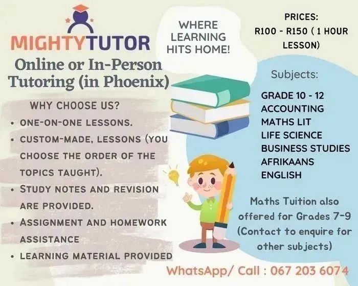 Grade 7- 12 tuitions ( R100) Verified.