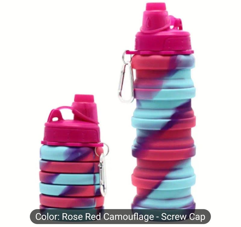 Silicone foldable water bottle for sports, reusable leakproof water bottle with carabiner for sale