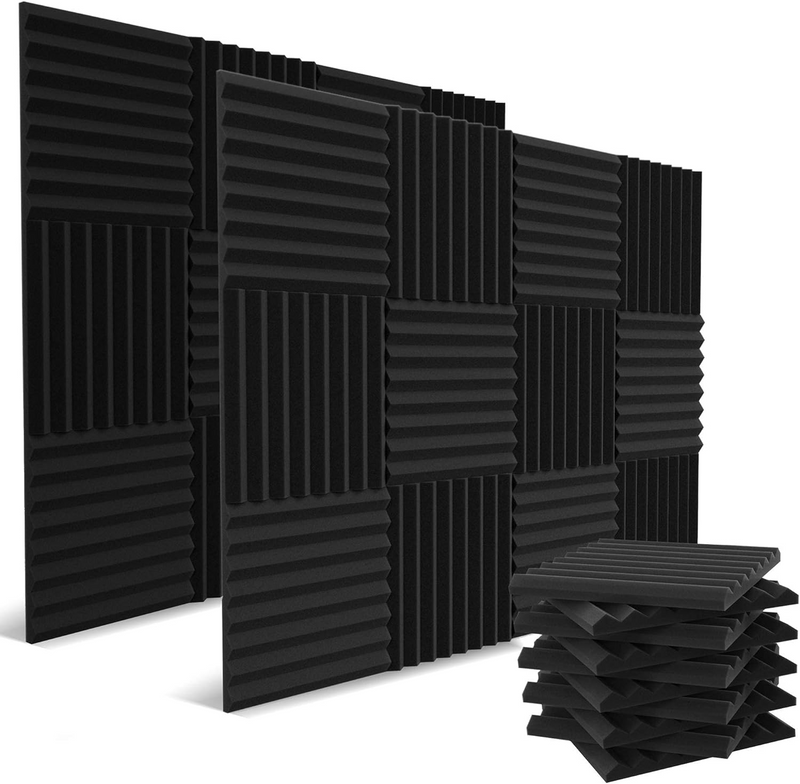 24 Pack Black Sound Acoustic Panels | Soundproof Wedges - Easy Install