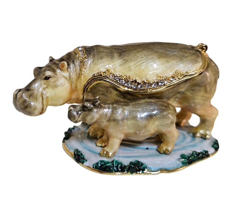 Hippo Animal Jeweled Trinket Box with Swarovski Crystals enameled with  select semi-precious metals
